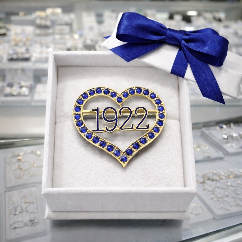 Sigma Gamma Rho Brooch Blue and Gold‎ Heart